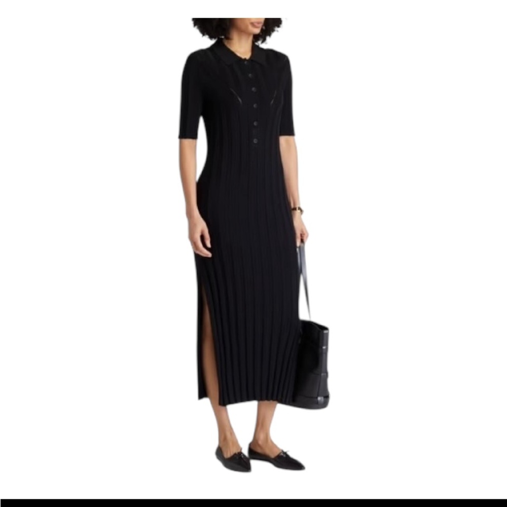 Loulou Studio Elena Black Ribbed Silk Maxi Dress